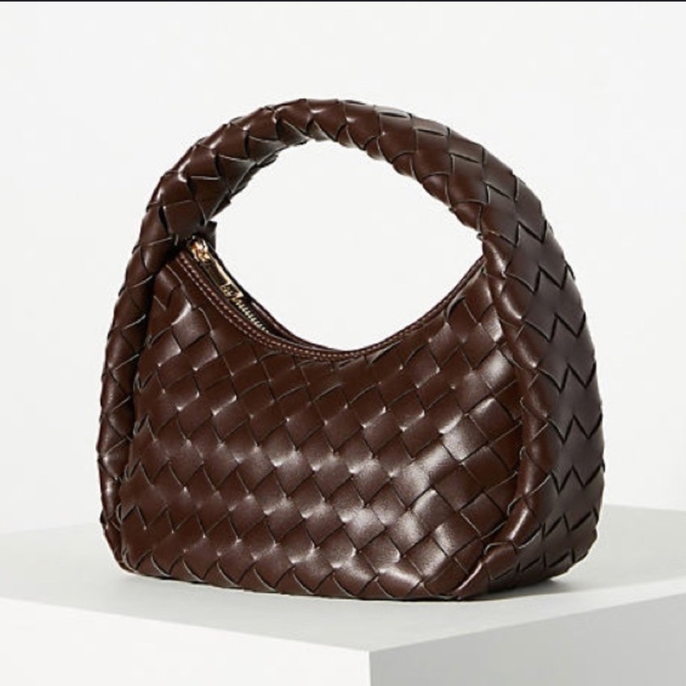 Anthropologie The Inez Woven Faux Leather Bag Chocolate